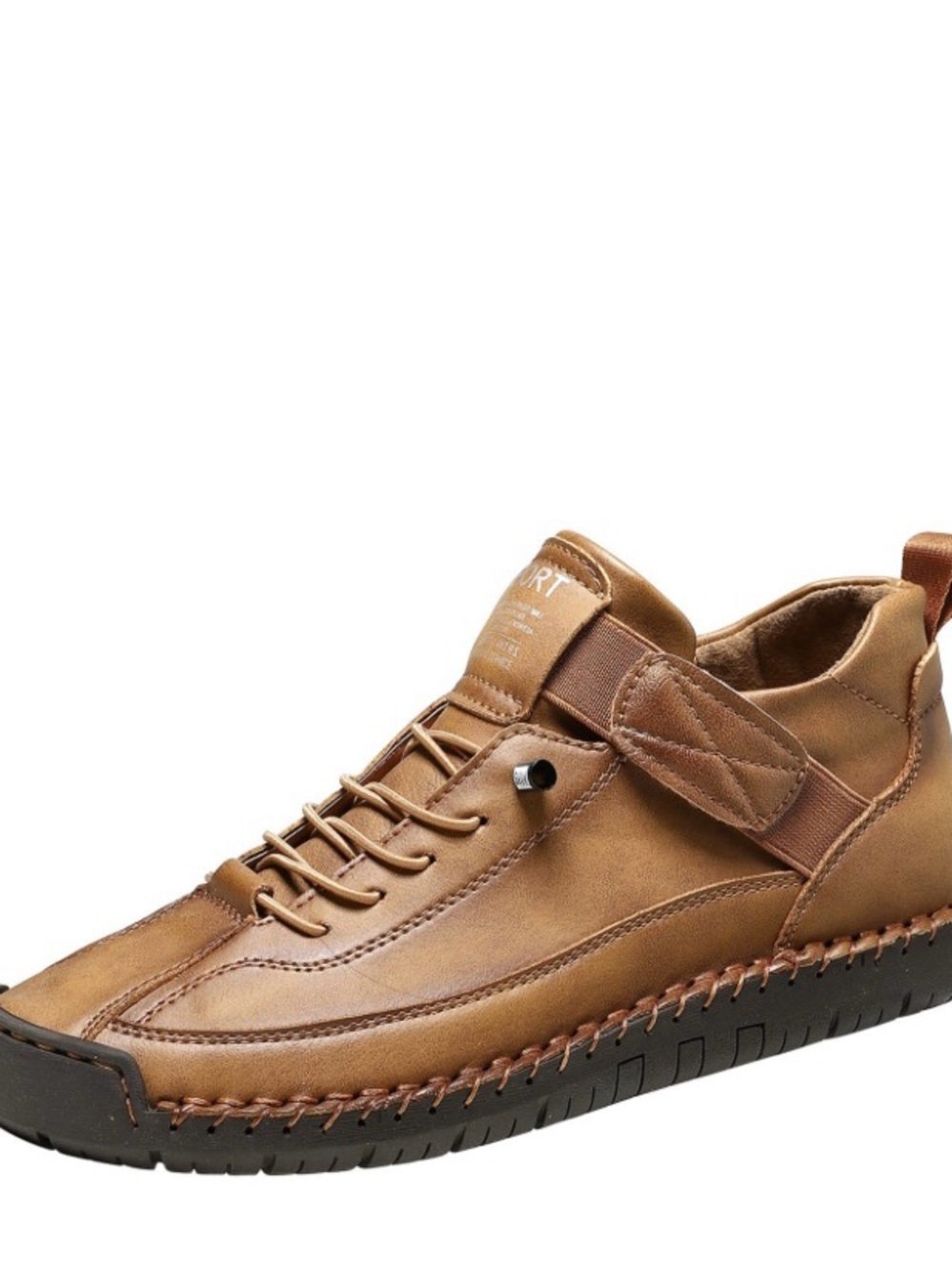 Women’s Hand Stitched Casual Brown Leather-Look Lace-Up Slip-On Shoe Size 39